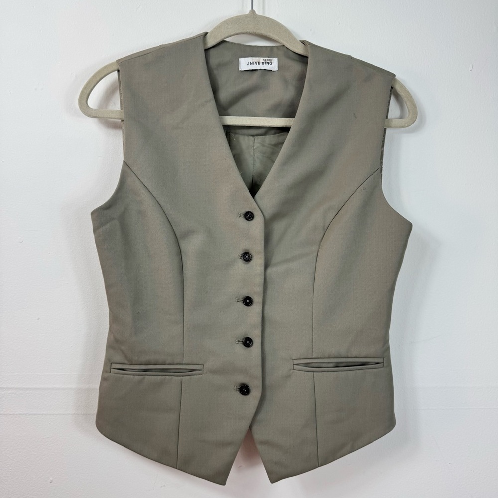Anine Bing Marina Vest XS Taupe Tailored Wool Button Front Women’s Waistcoat